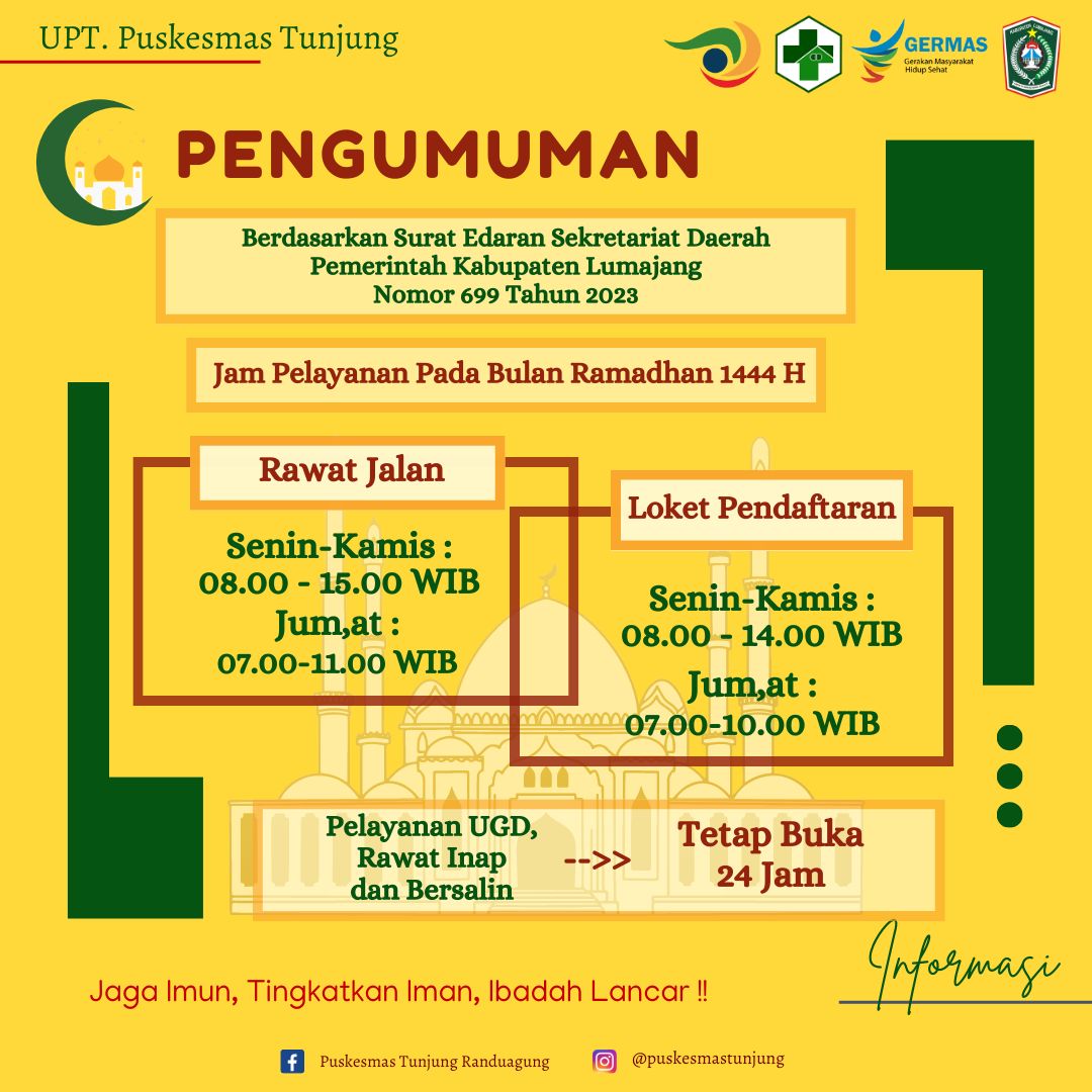 Jam Pelayanan Puskesmas Tunjung Selama Bulan Puasa Tahun 2023